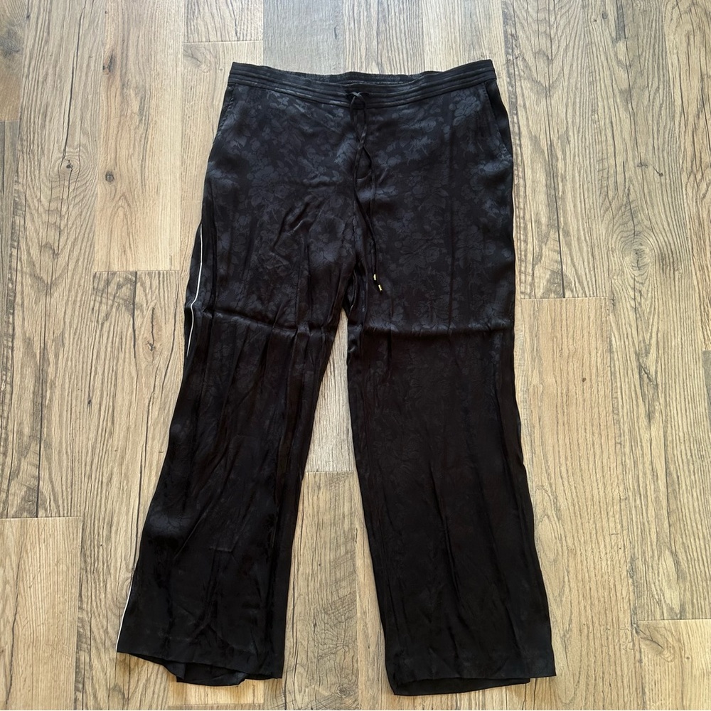 Ralph Lauren Black Satin Floral Print Wide-Leg Lounge Pants 20W
